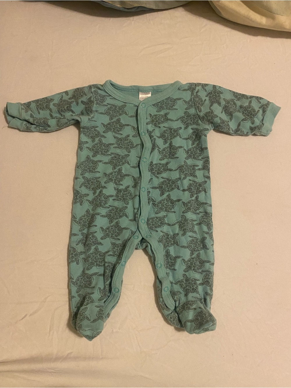 Mint Green Turtle-Print Footed One-Piece for Kids